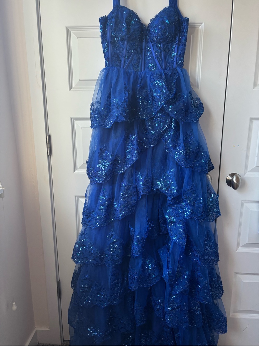 Women’s Royal Blue Sparkle Tulle Layered Prom Dress